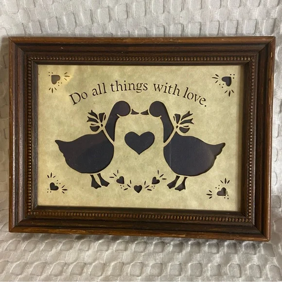 VINTAGE Country Cuts Framed Folk Art Love Ducks - Picture 2 of 9